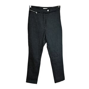 H&M Womens High Rise Check Print Cropped Trouser Pants Black White Size 8 Career
